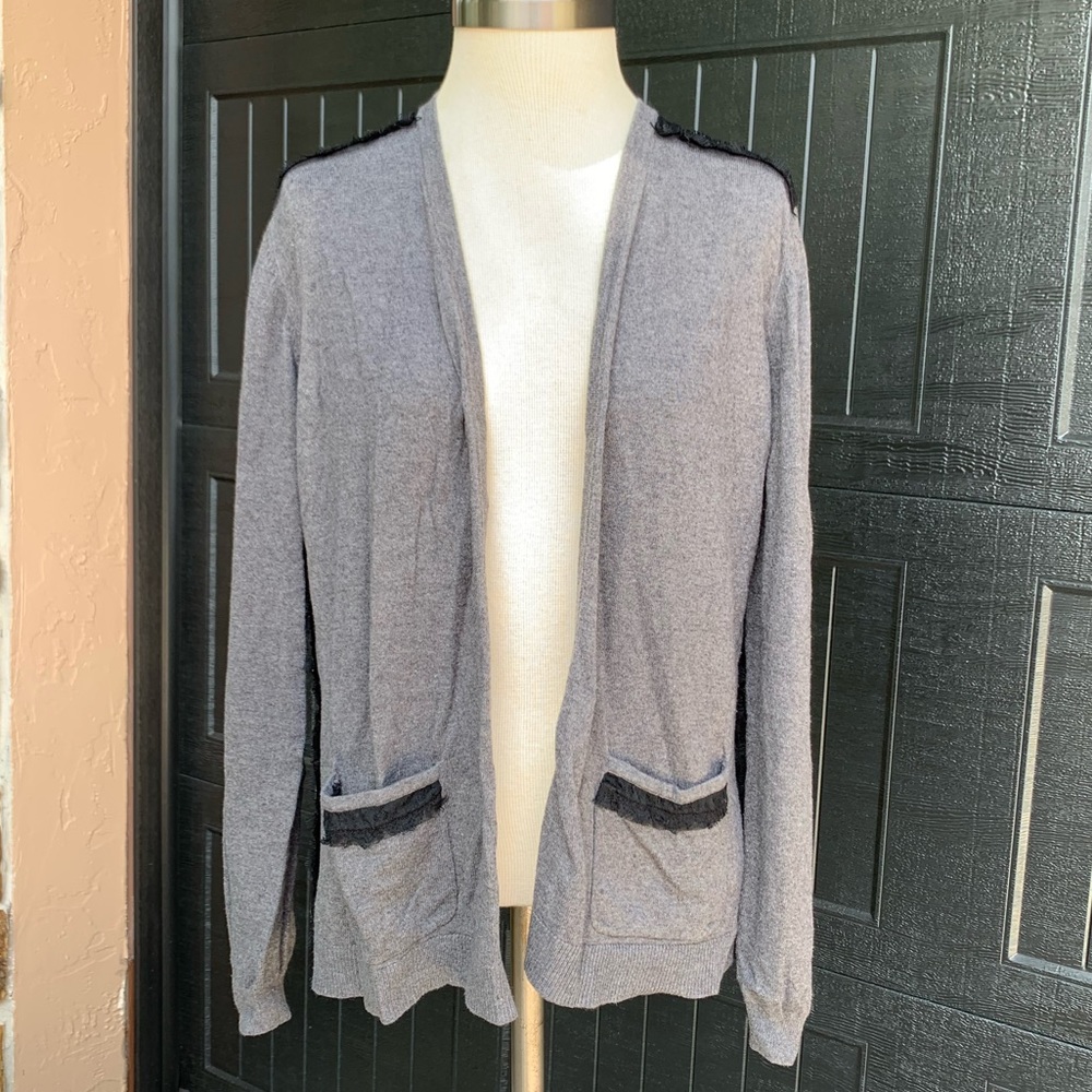 Loft XL gray cardigan with black lace detail